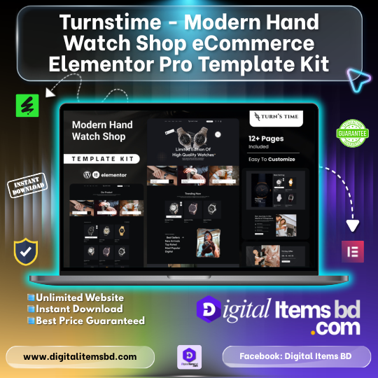 Turnstime - Modern Hand Watch Shop eCommerce Elementor Pro Template Kit Turnstime - Modern Hand Watch Shop eCommerce Elementor Pro Template Kit Price in Bangladesh